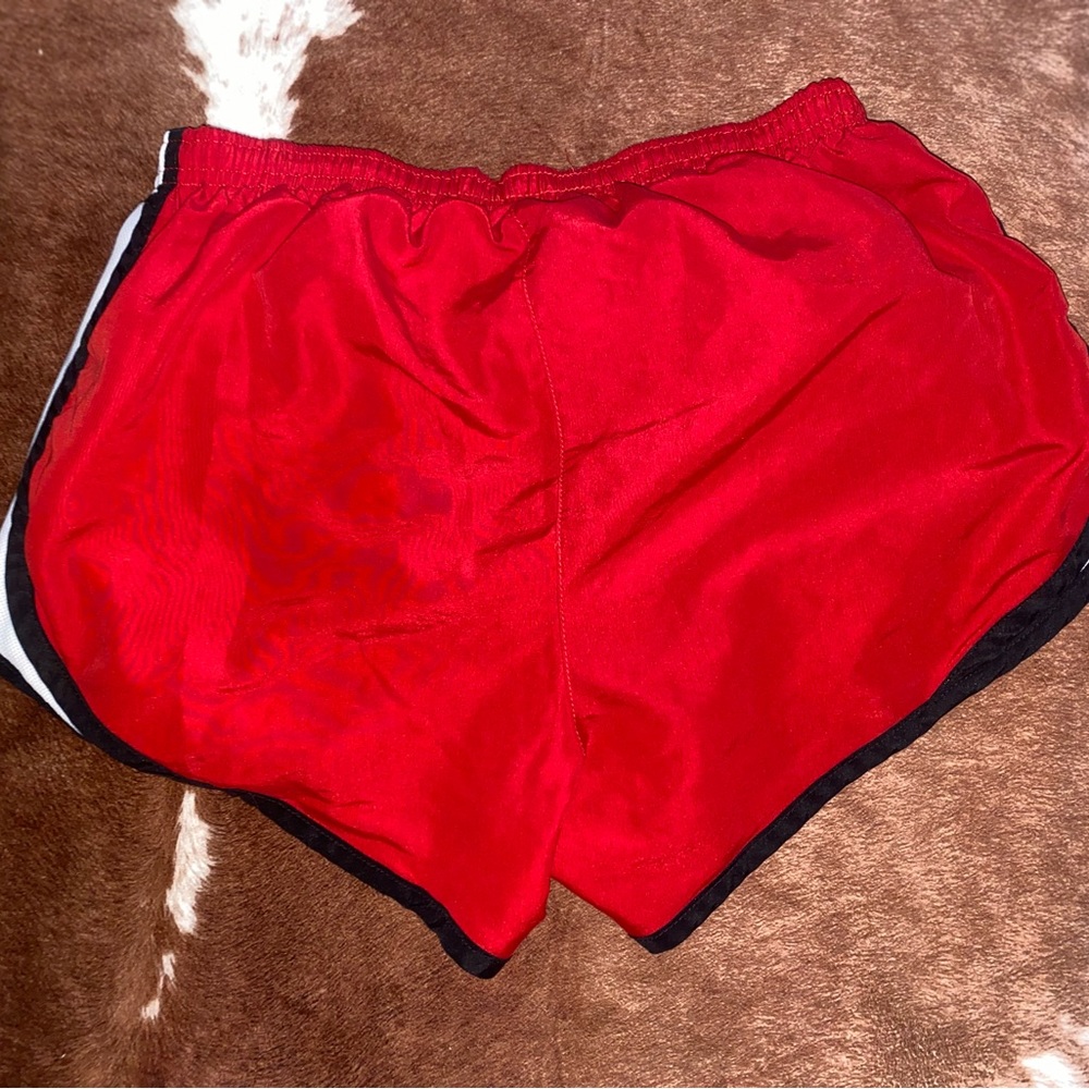 Red gym shorts with built in undies